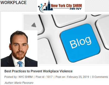 Alliance CEO to Present on Preventing Workplace Violence at NYC SHRM-View Published Blog!